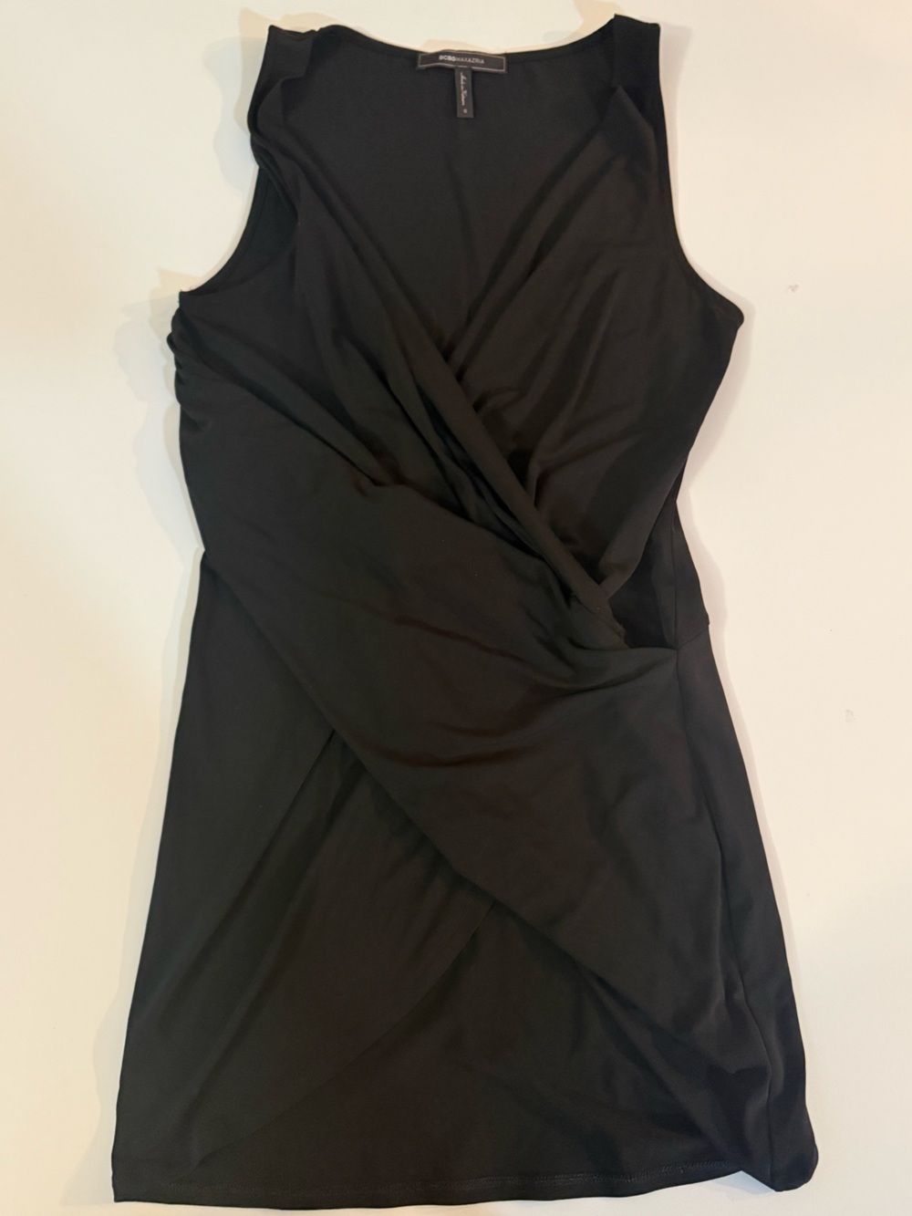 BCBGMaxAzria Black Sleeveless Mini Wrap Dress